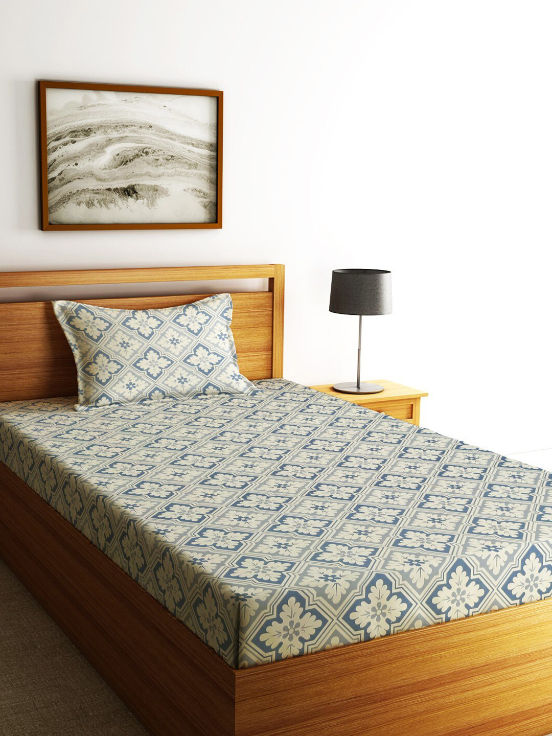 

Home Sizzler Grey & White Floral Microfibre 210 TC Single Bedsheet With 1 Pillow Cover