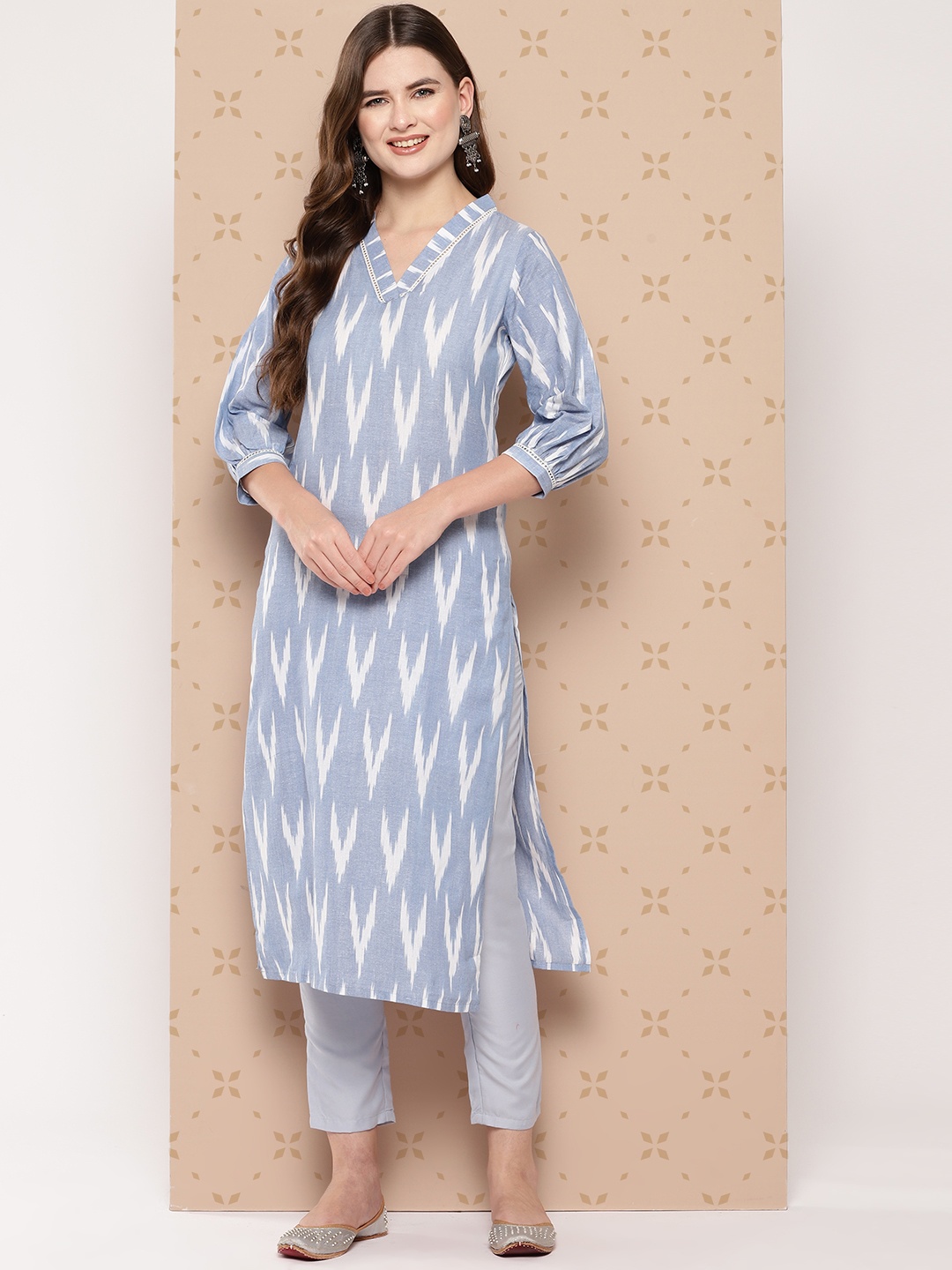 

Yufta Women Ikat Print Pure Cotton Straight Kurta, Blue