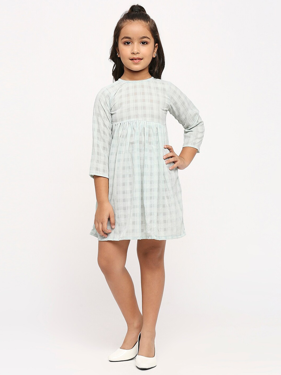 

GUFRINA Girls Checked Georgette A-Line Dress, Green