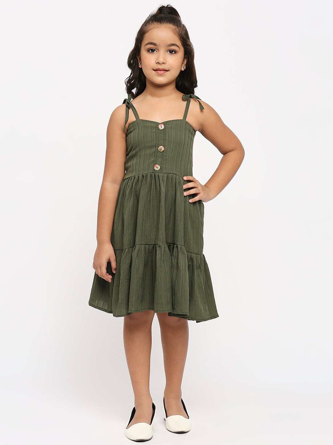 

GUFRINA Girls Shoulder Straps Fit & Flare Dress, Olive