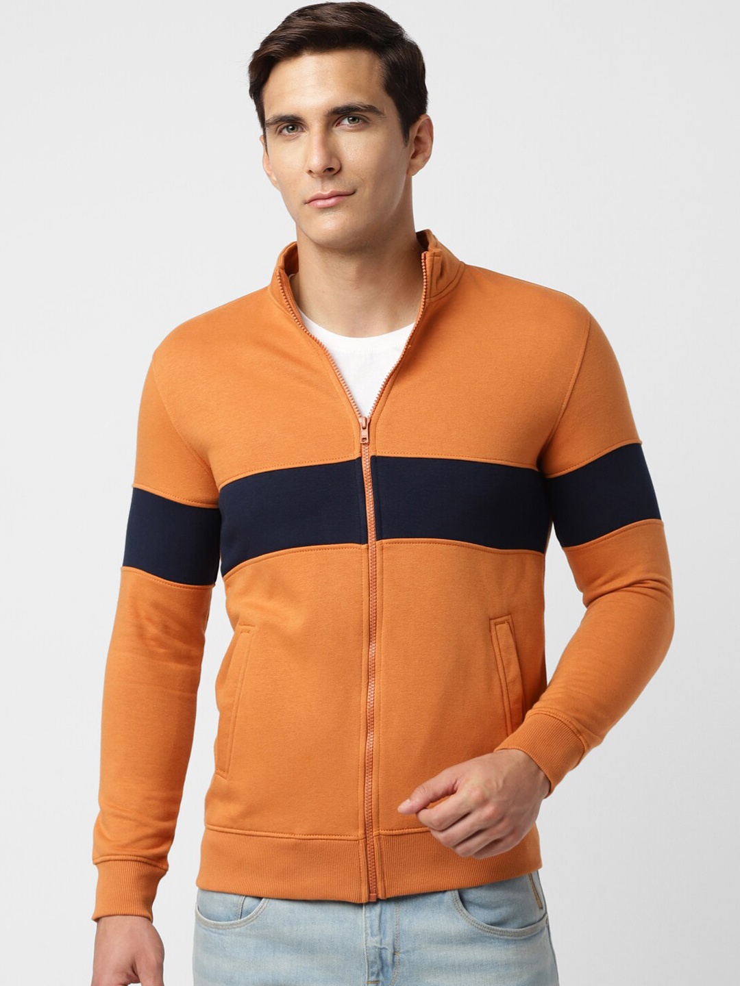 

UrbanMark Colourblocked Front-Open Sweatshirt, Orange