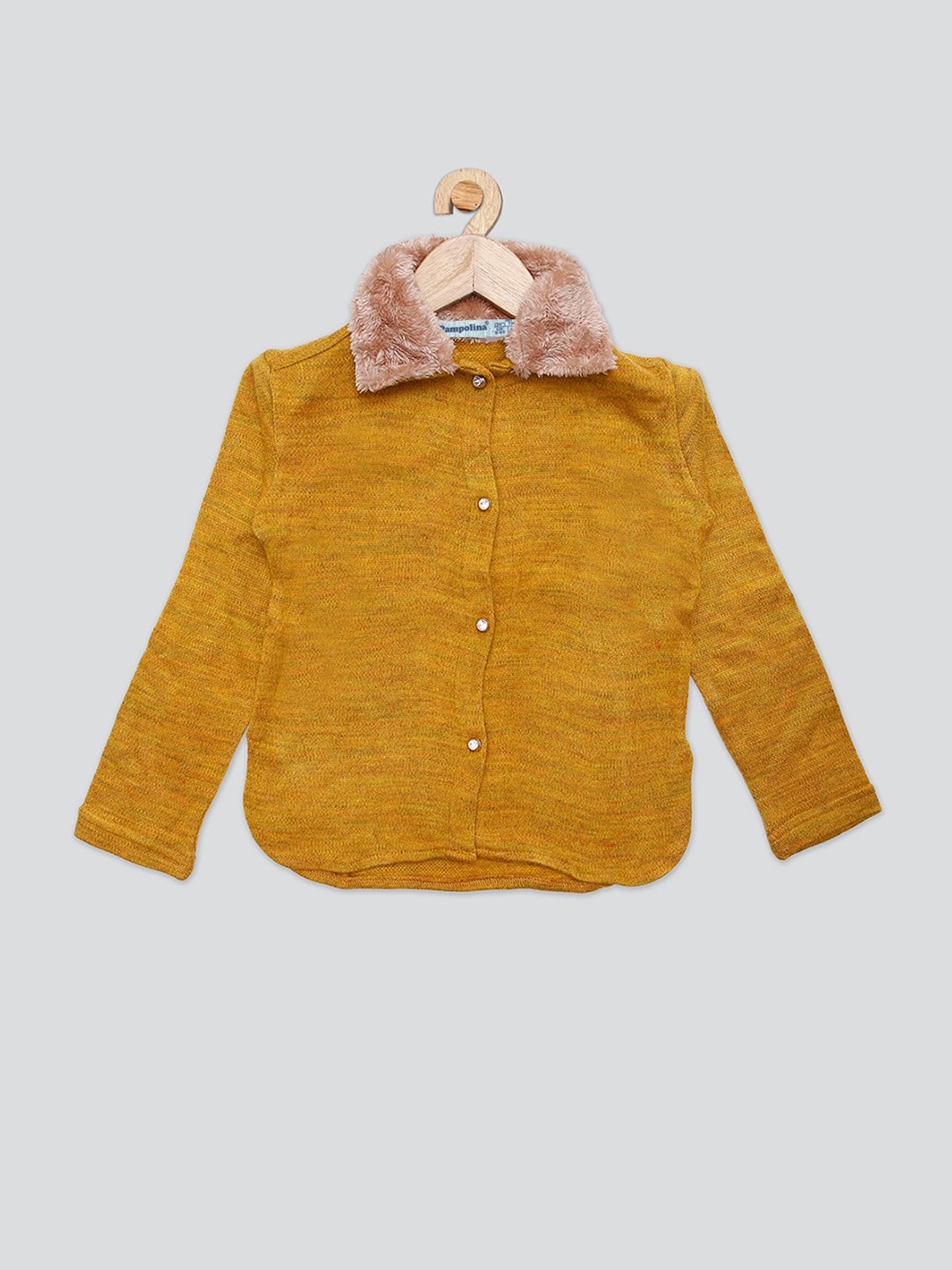 

PAMPOLINA Girls Shirt Collar Long Sleeve Woollen Sweatshirt, Yellow