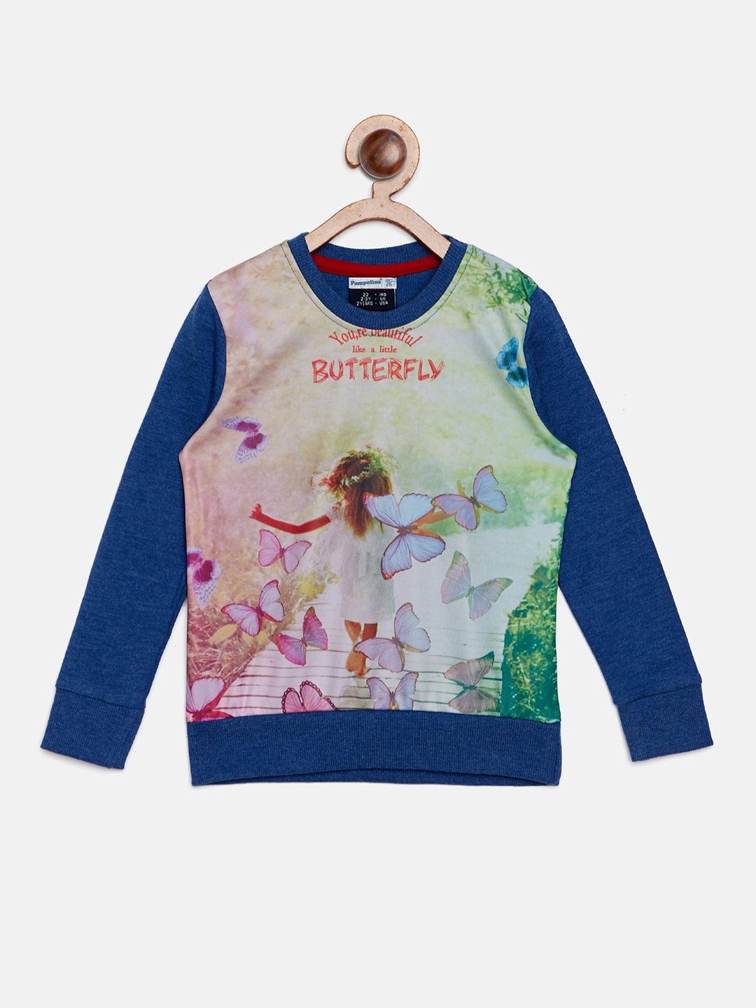 

PAMPOLINA Girls Graphic Printed Cotton Pullover, Blue