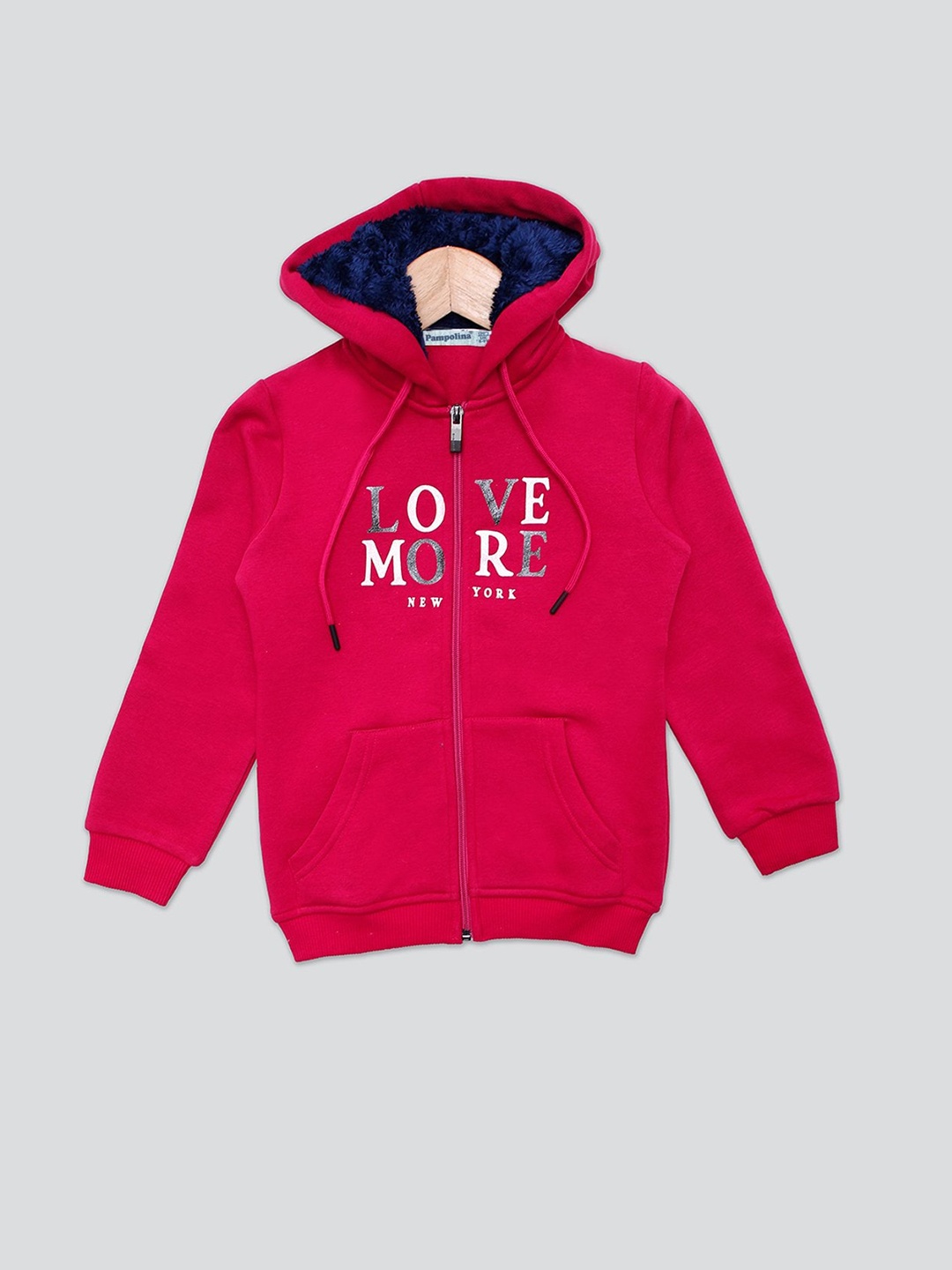 

PAMPOLINA Typography Printed Hooded Cotton Sweatshirt, Pink
