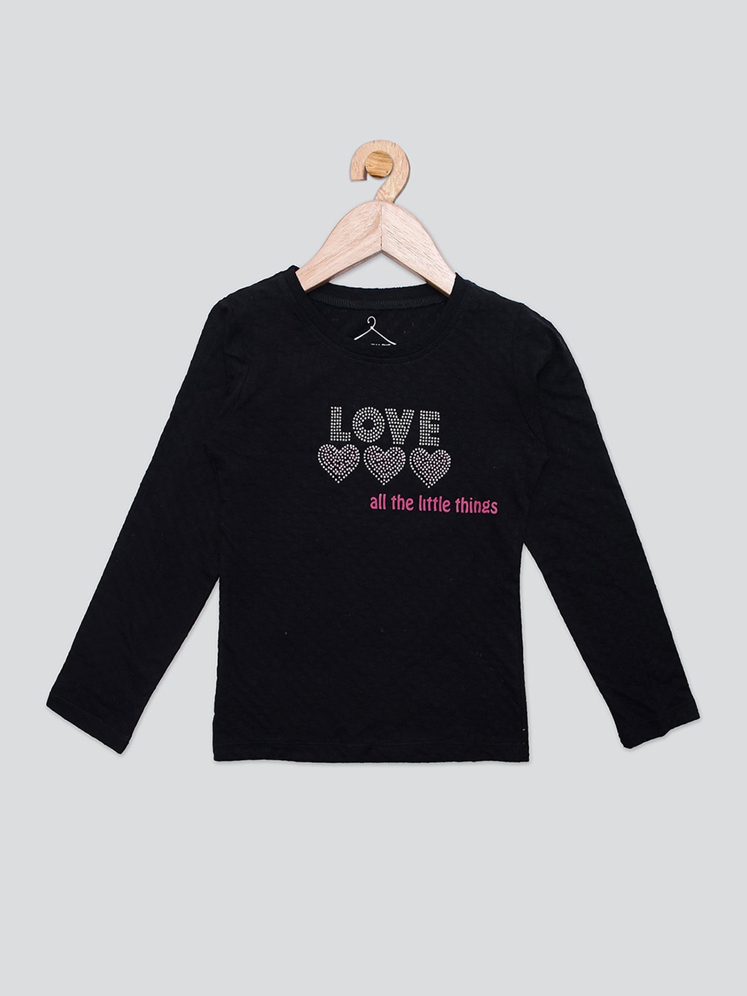 

PAMPOLINA Girls Typography Printed Cotton Top, Black