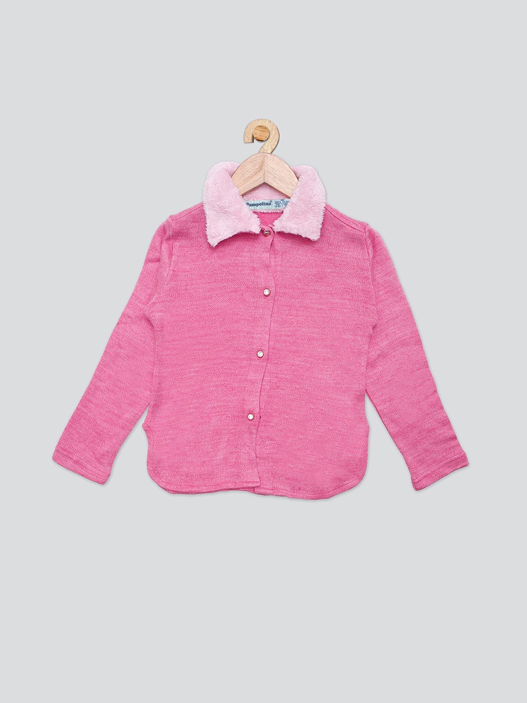 

PAMPOLINA Spread Collar Wollen Cardigan Sweater, Pink