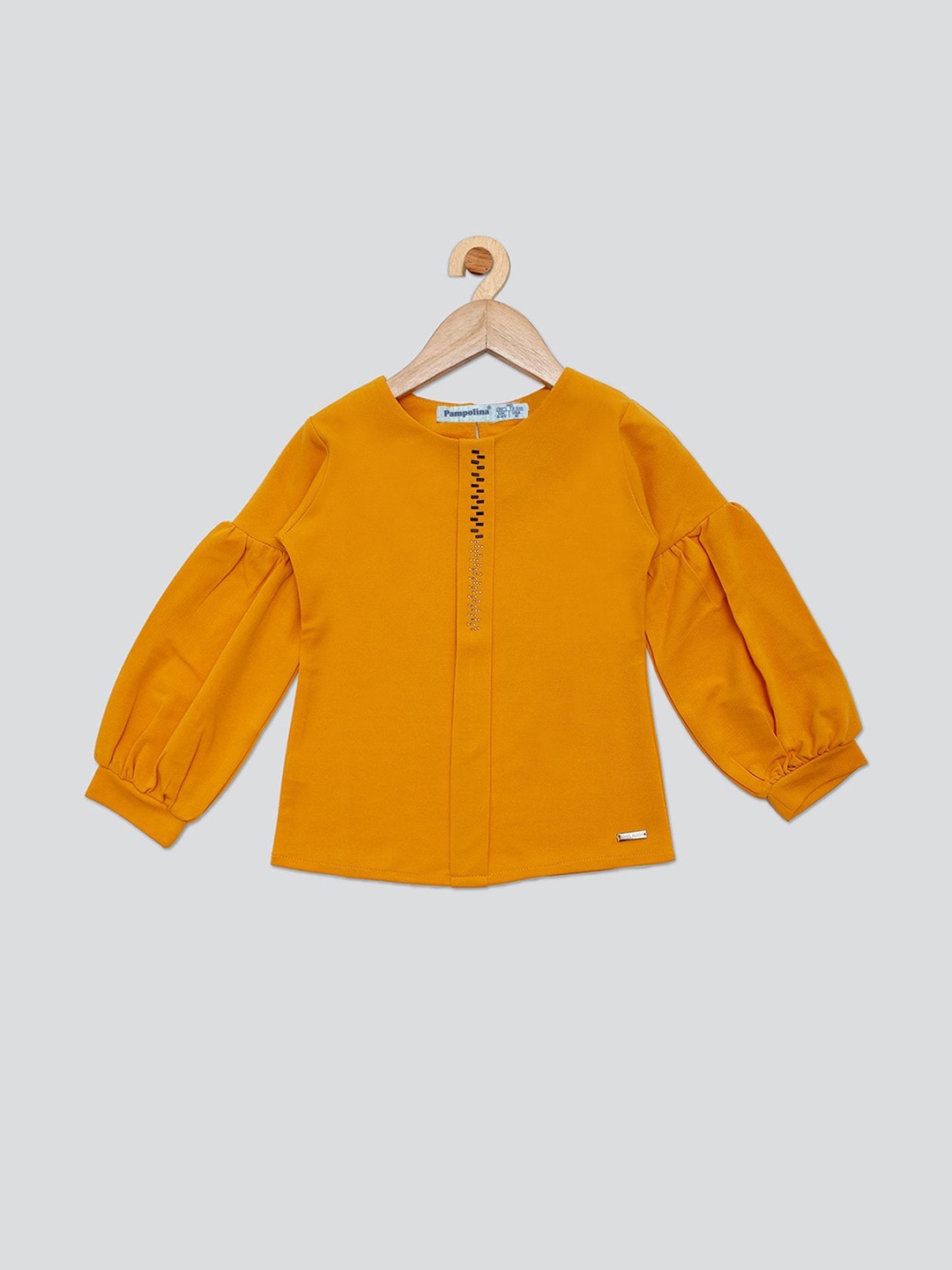 

PAMPOLINA Girls Puff Sleeve Cotton Top, Mustard