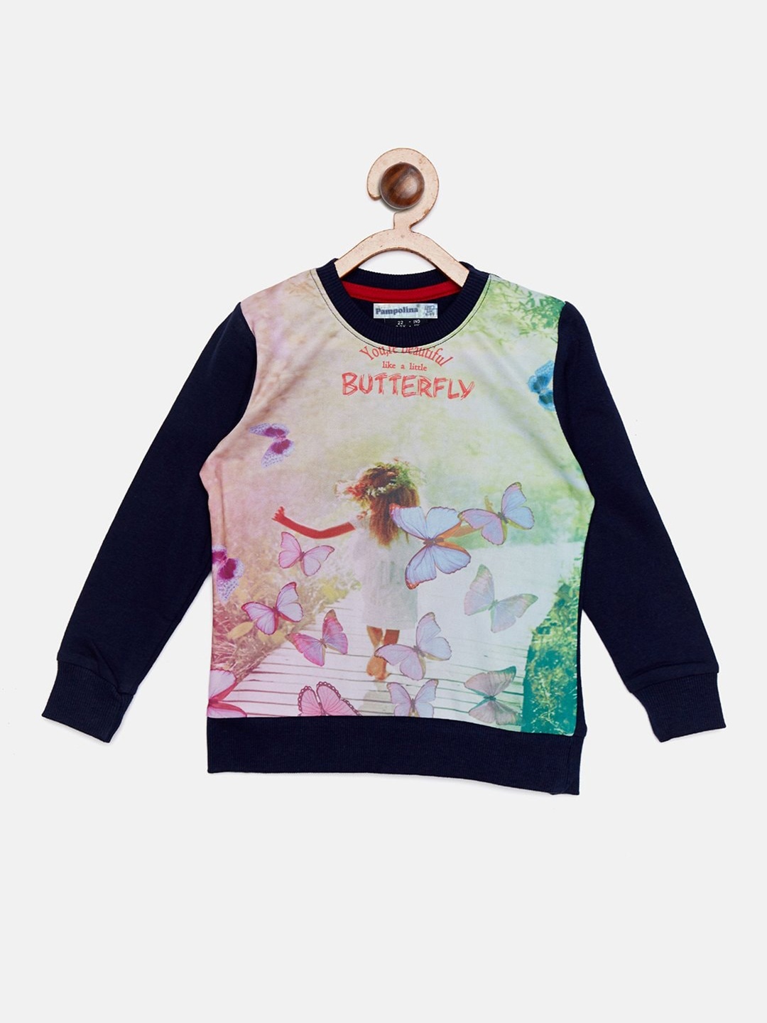 

PAMPOLINA Girls Graphic Printed Cotton Sweatshirt, Navy blue