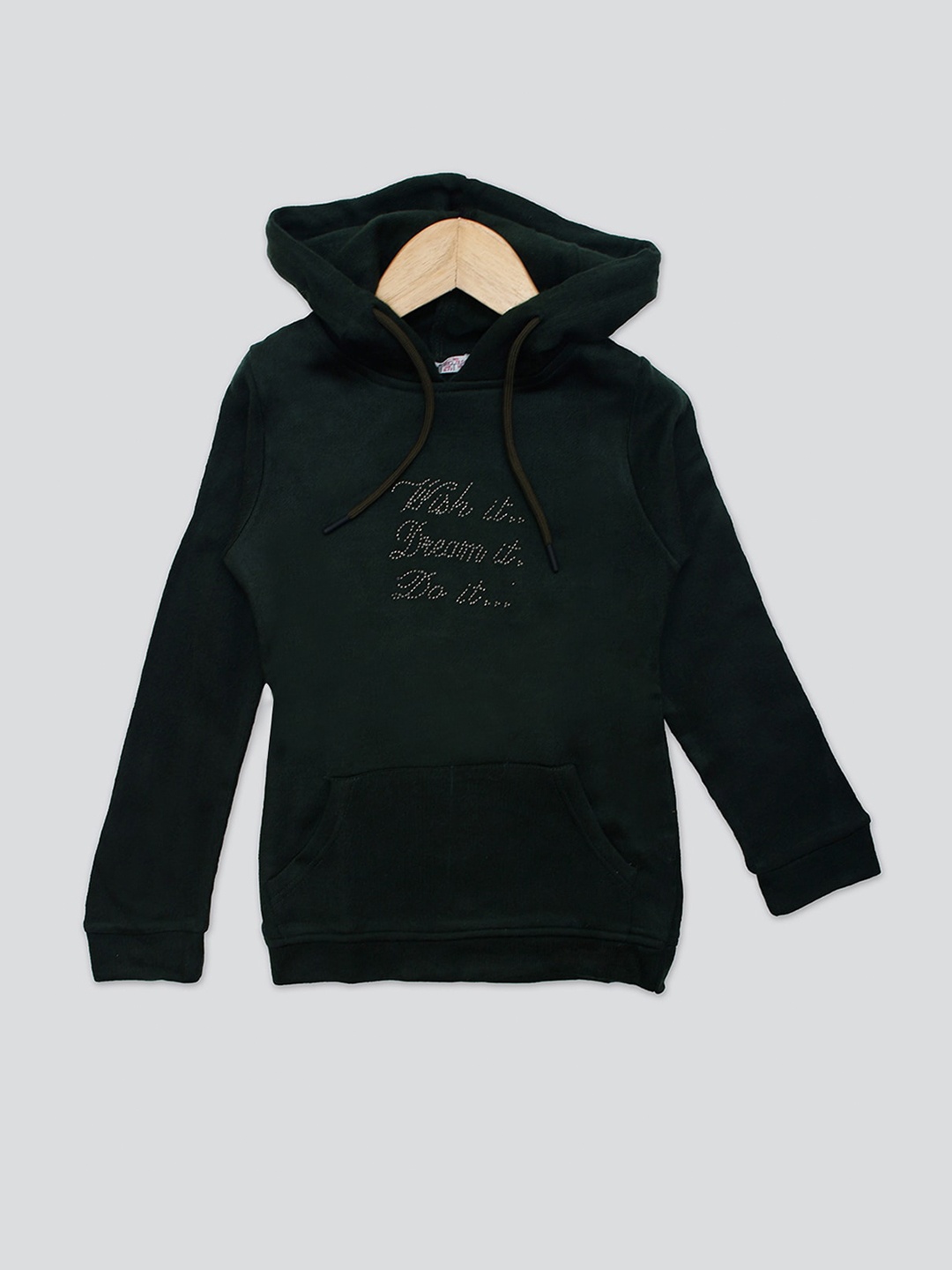 

PAMPOLINA Typography Printed Hooded Wollen Sweatshirt, Olive
