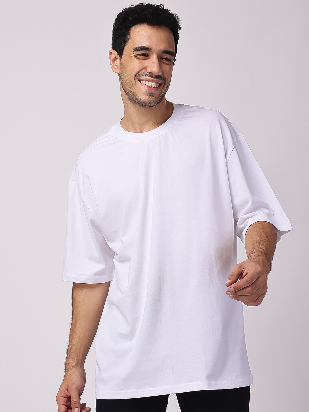 

The Label Bar Drop Shoulder Sleeves Cotton Oversized T-shirt, White