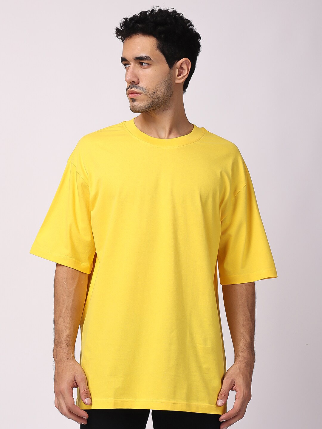 

The Label Bar Drop Shoulder Sleeves Cotton Oversized T-shirt, Yellow