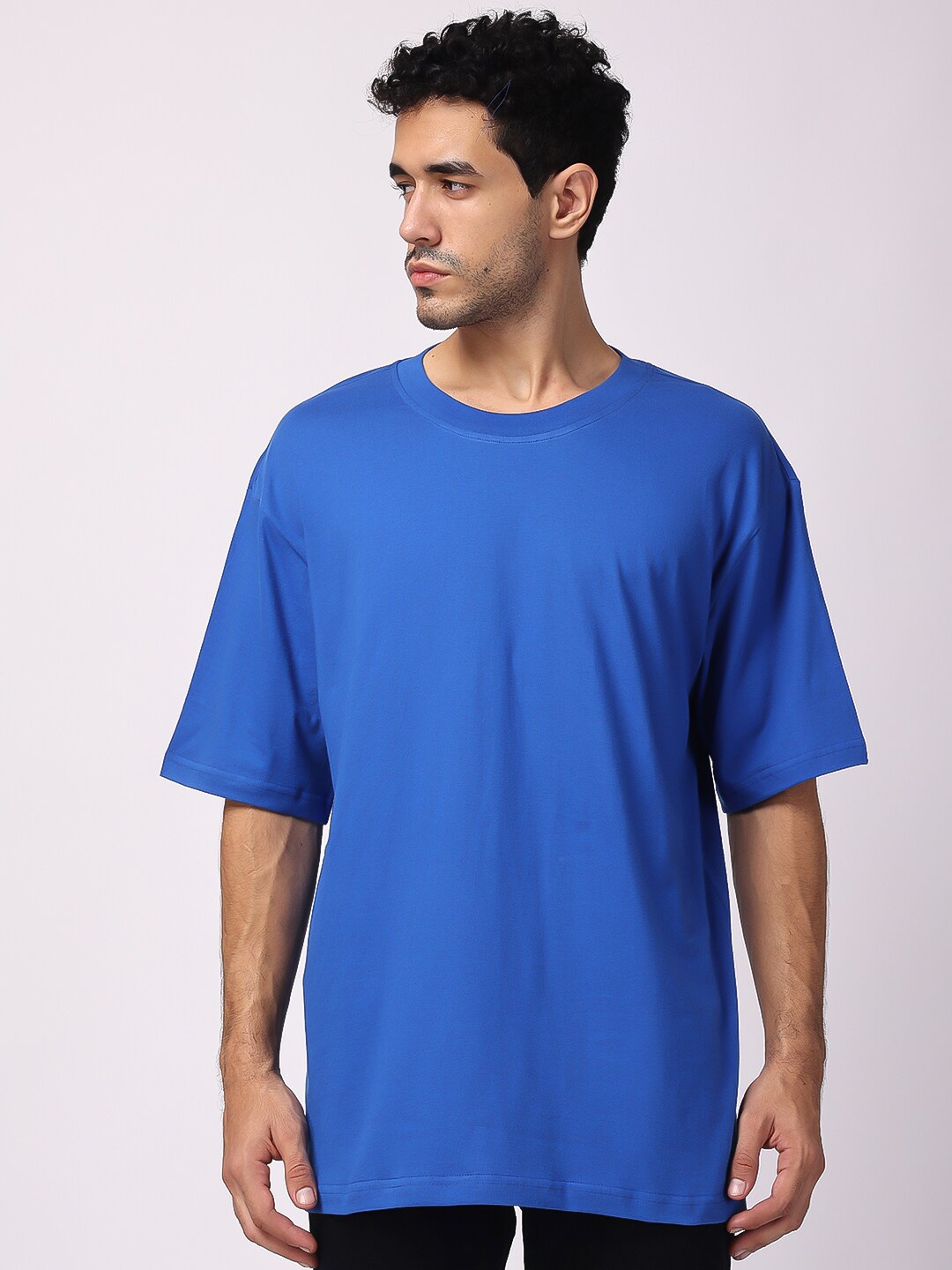 

The Label Bar Oversized Drop Shoulder Sleeves Cotton T-Shirt, Blue