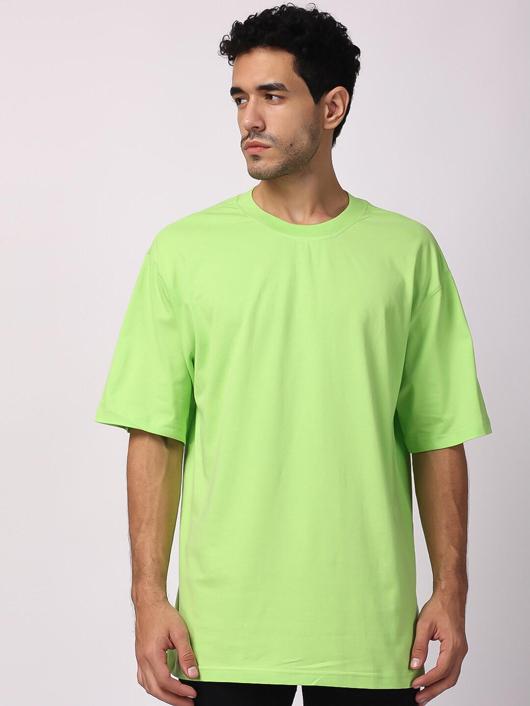 

The Label Bar Drop Shoulder Sleeves Cotton Oversized T-shirt, Green
