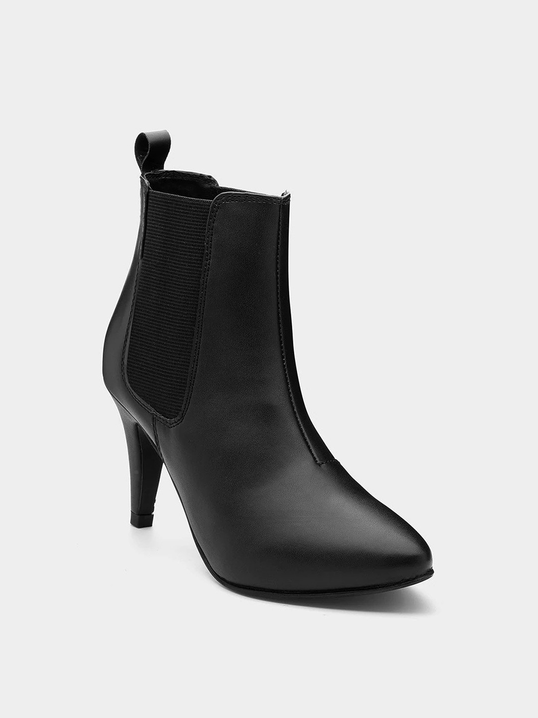 

MISEEN Women Mid Top Pointed Toe Textured Kitten Heel Chelsea Boots, Black