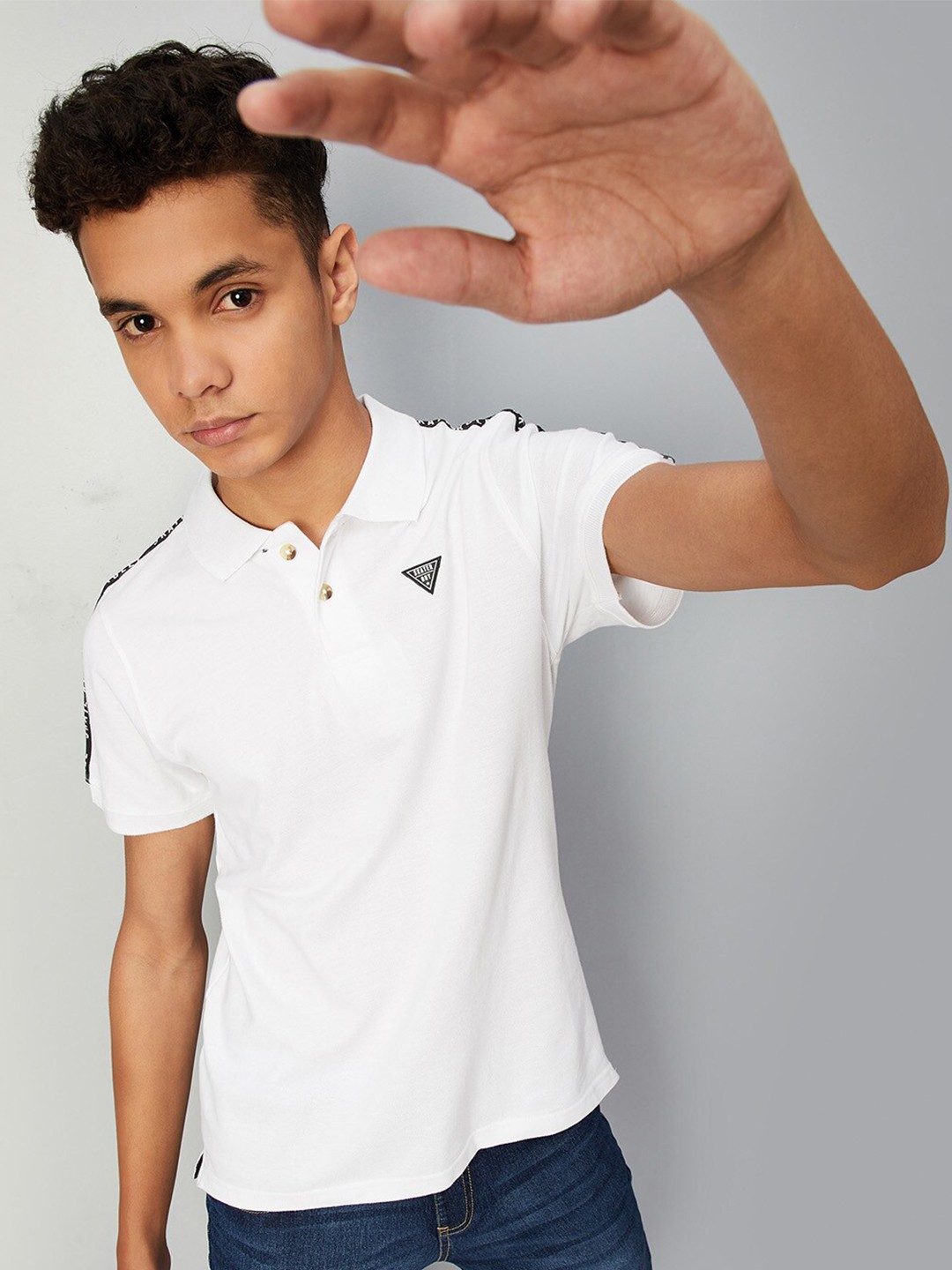 

max Boys Colourblocked Polo Collar Pure Cotton T-Shirt, White