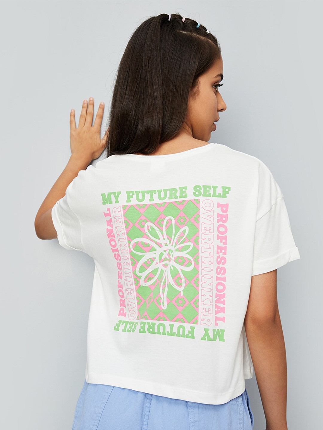 

max Girls Graphic Printed Pure Cotton T-Shirt, White