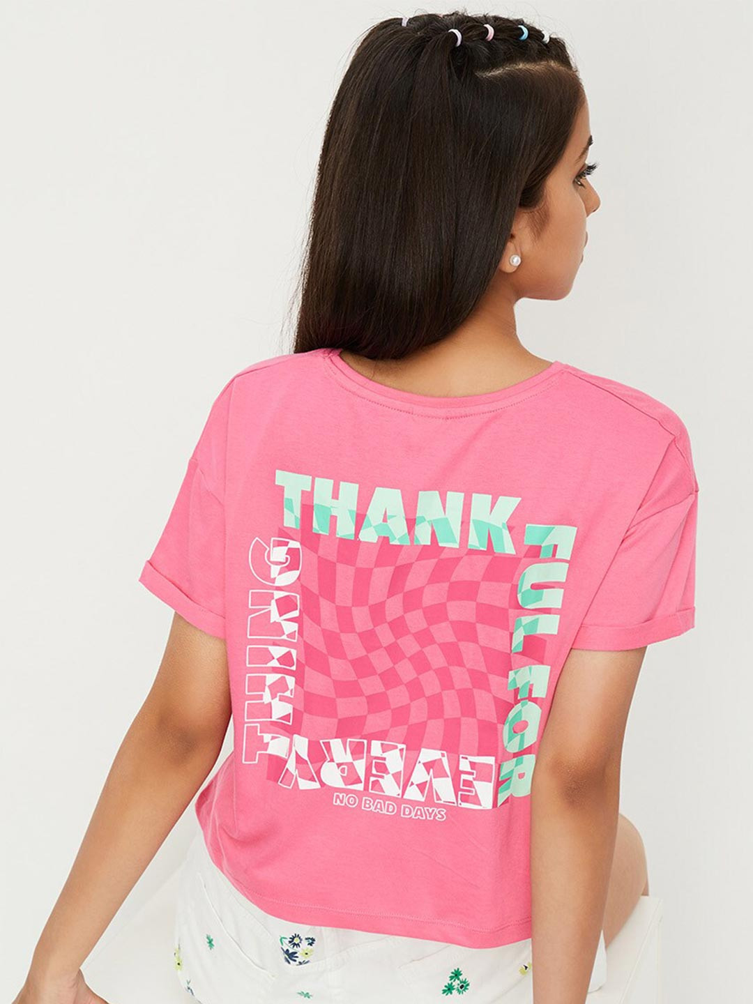 

max Girls Typography Printed Pure Cotton T-shirt, Pink
