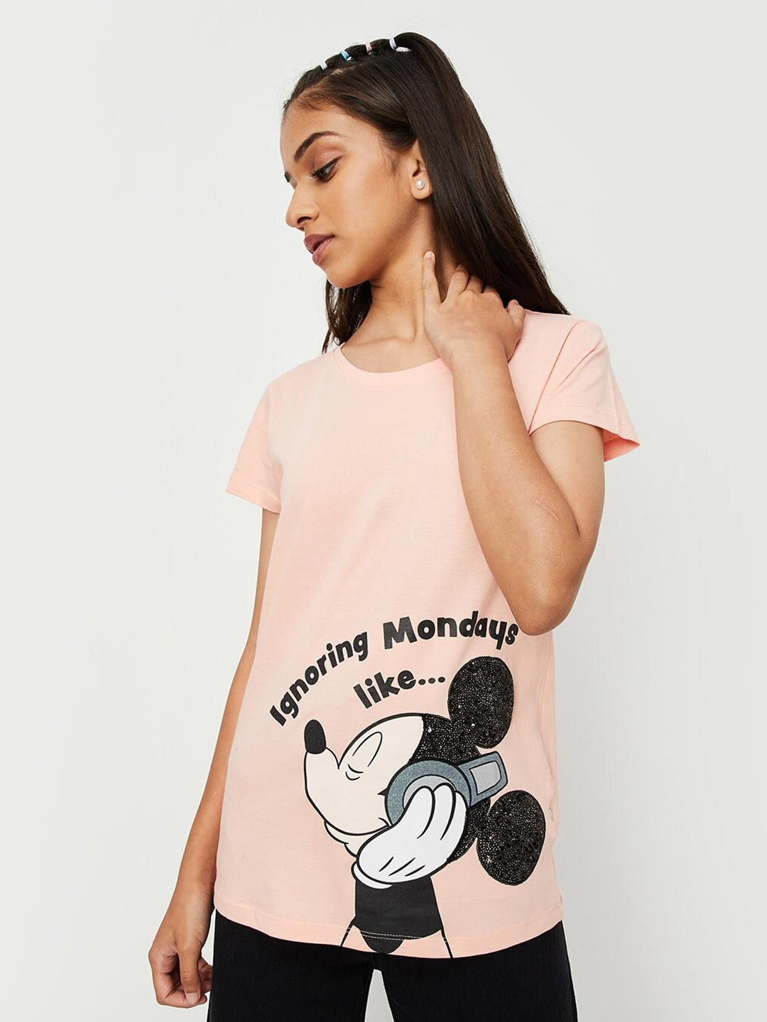 

max Girls Graphic Printed Pure Cotton T-Shirt, Peach