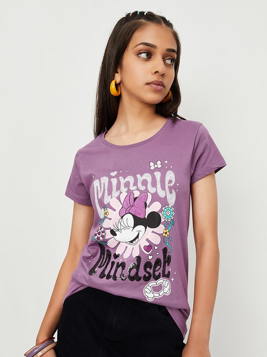 

max Girls Graphic Printed Pure Cotton T-Shirt, Purple
