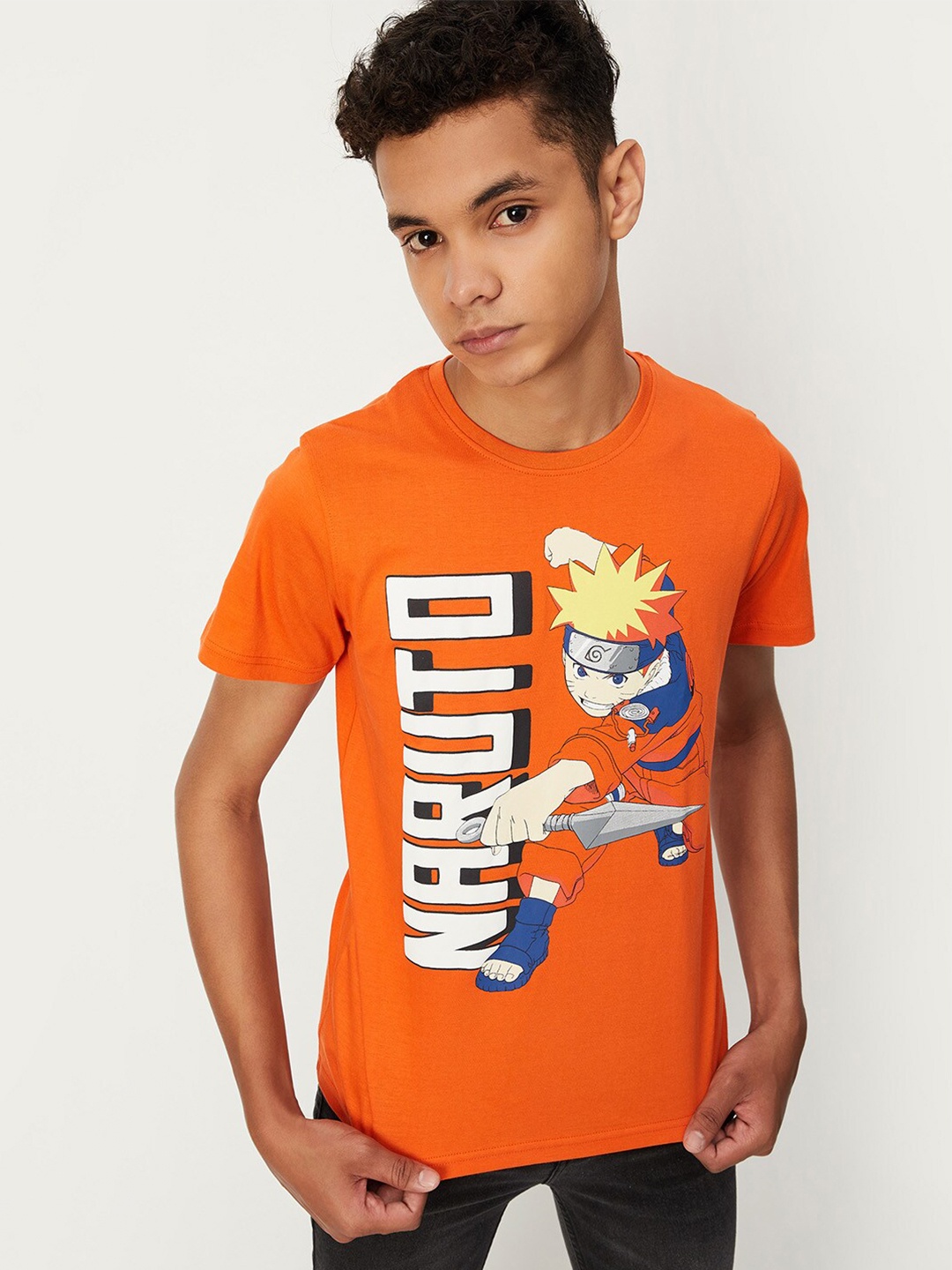 

max Boys Graphic Printed Pure Cotton T-shirt, Orange