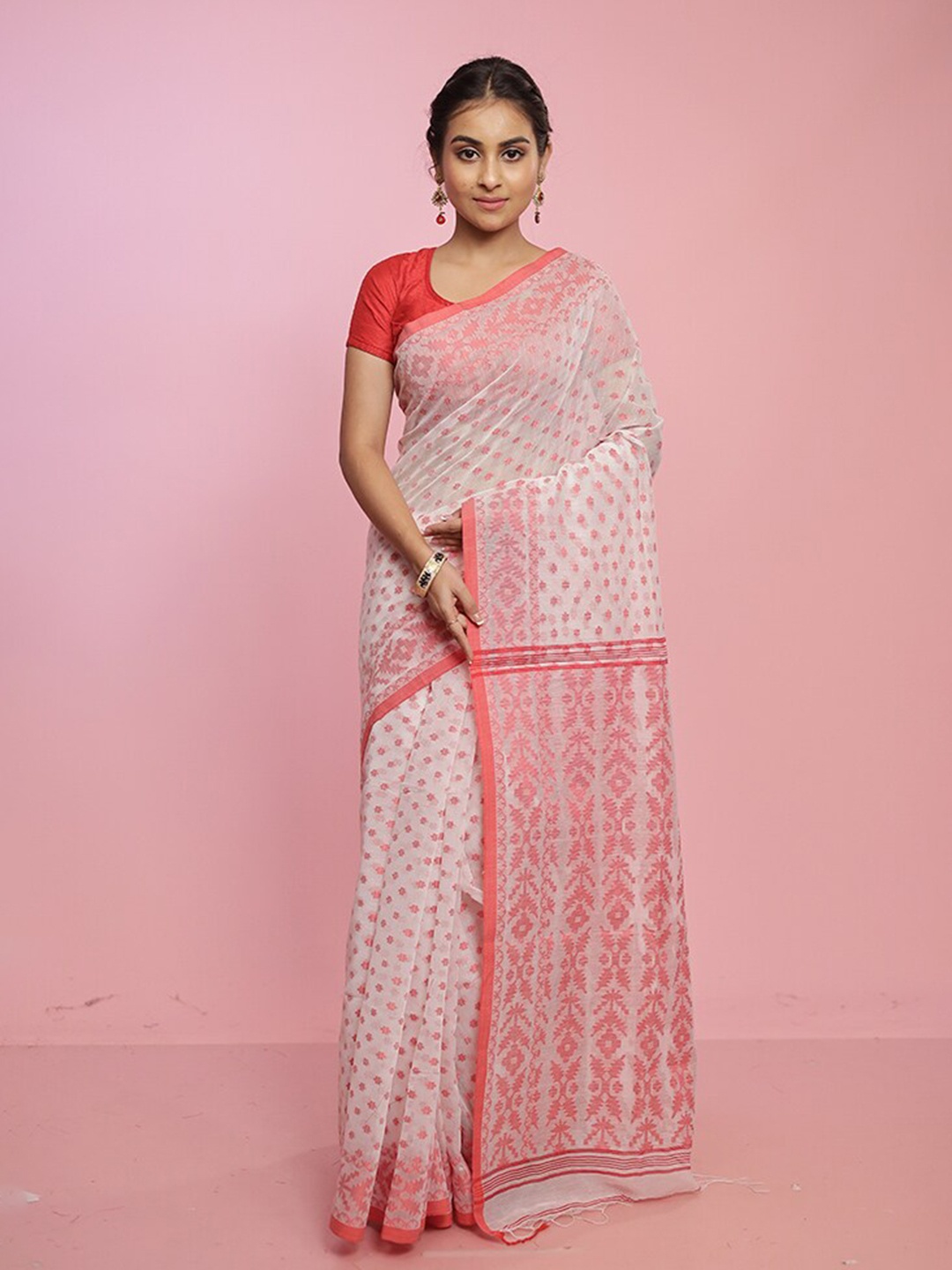 

AllSilks Woven Design Jamdani Saree, White