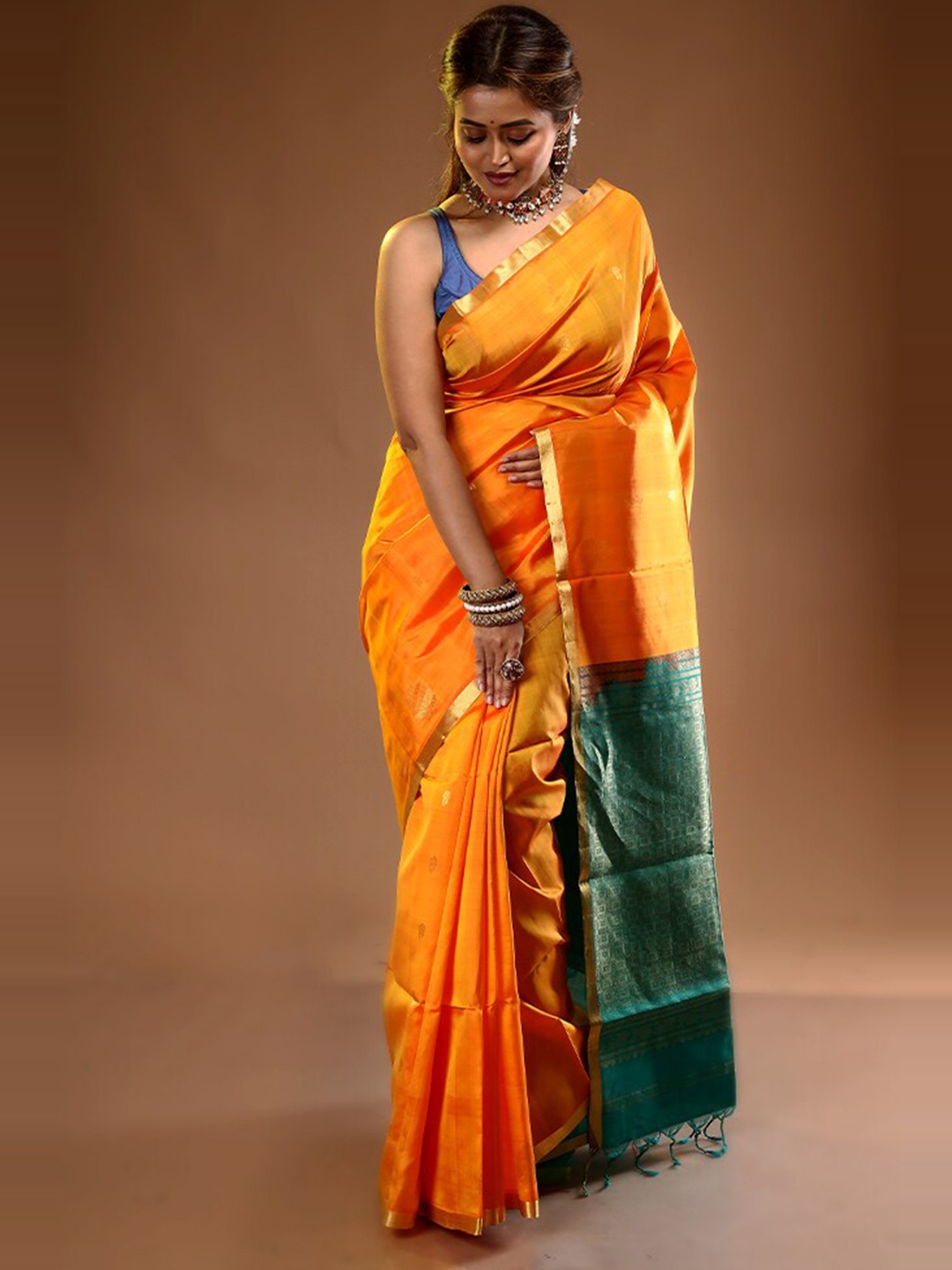 

AllSilks Woven Designed Zari Pure Silk Kanjeevaram Saree, Yellow