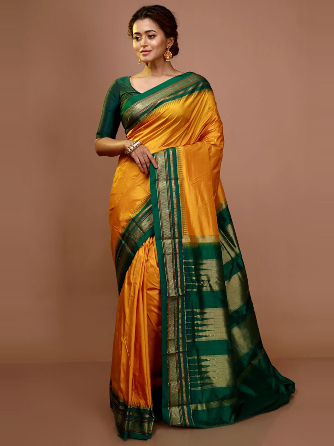 

AllSilks Woven Designed Zari Pure Silk Kanjeevaram Saree, Yellow