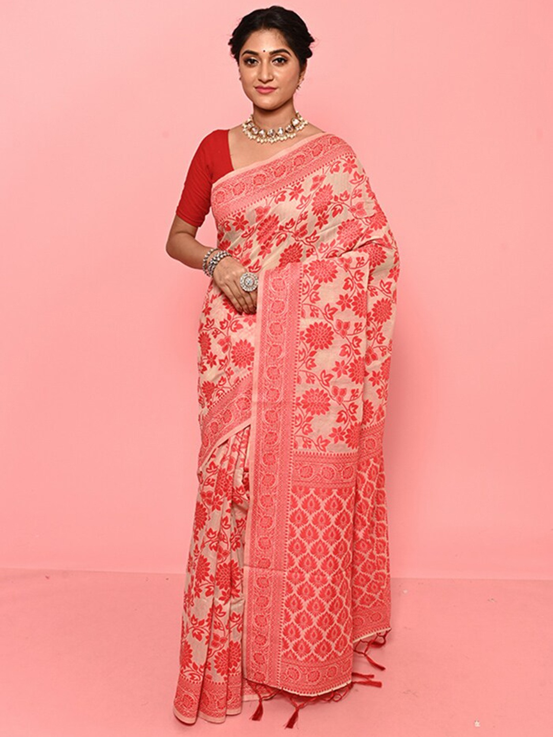 

AllSilks Woven Design Zari Saree, Cream