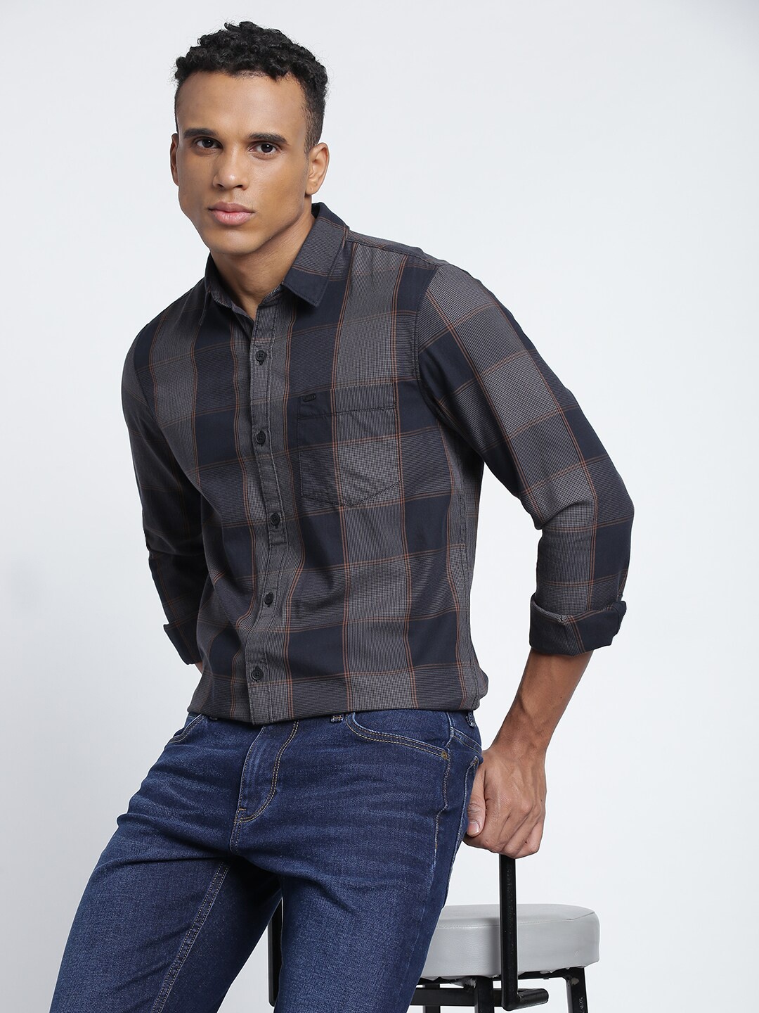 

Lee Slim Fit Tartan Checked Cotton Casual Shirt, Grey