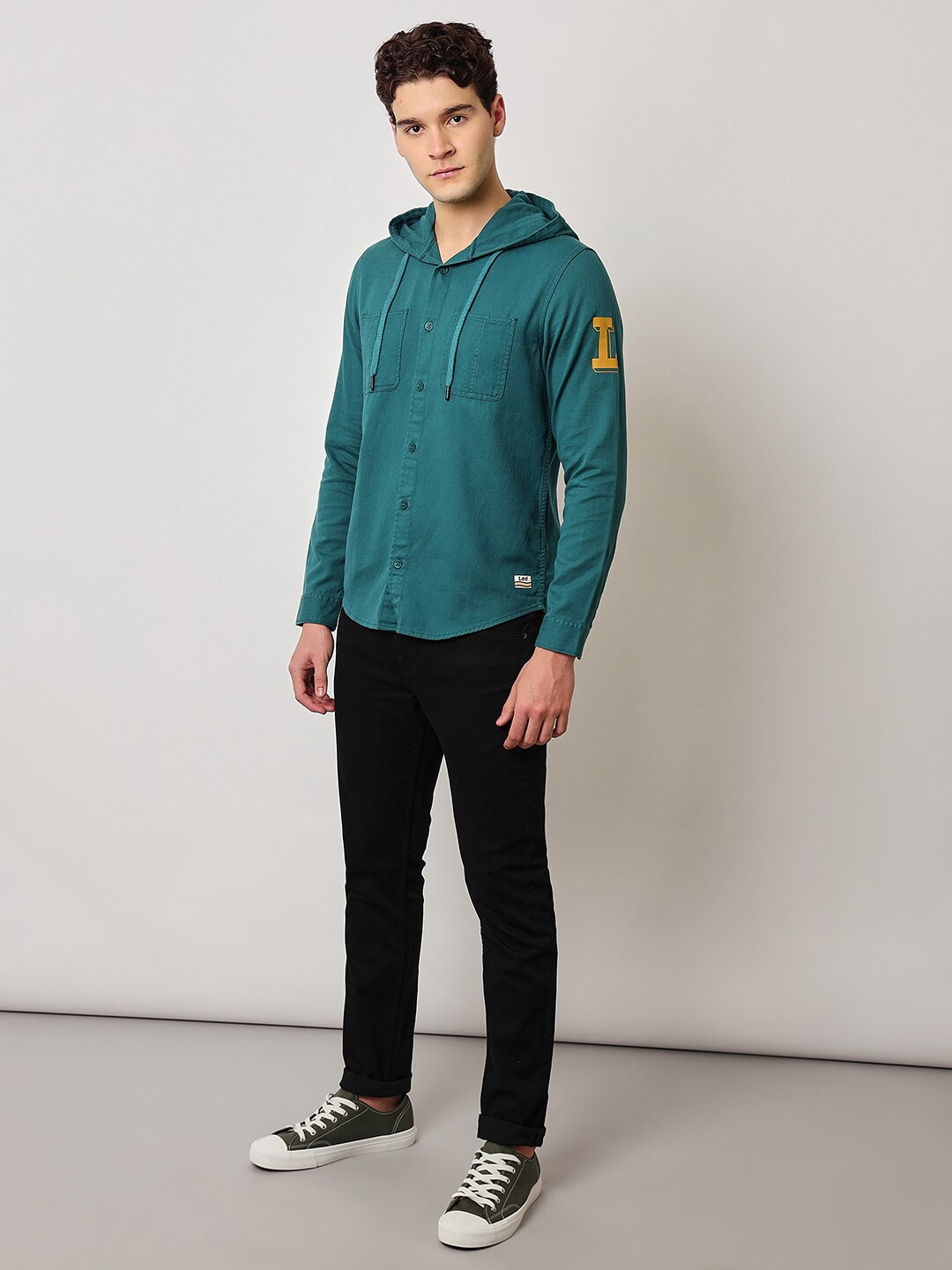 

Lee Straight Hooded Twill Cotton Casual Shirt, Green