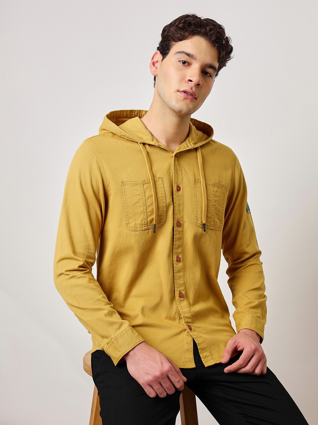 

Lee Straight Hooded Twill Cotton Casual Shirt, Yellow