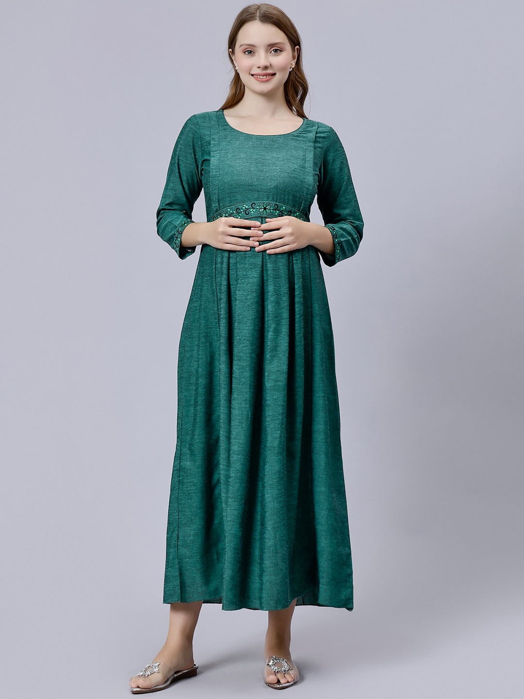 

DUMMY SHAPE Maternity Pure Cotton Maxi Dress With Belt, Green