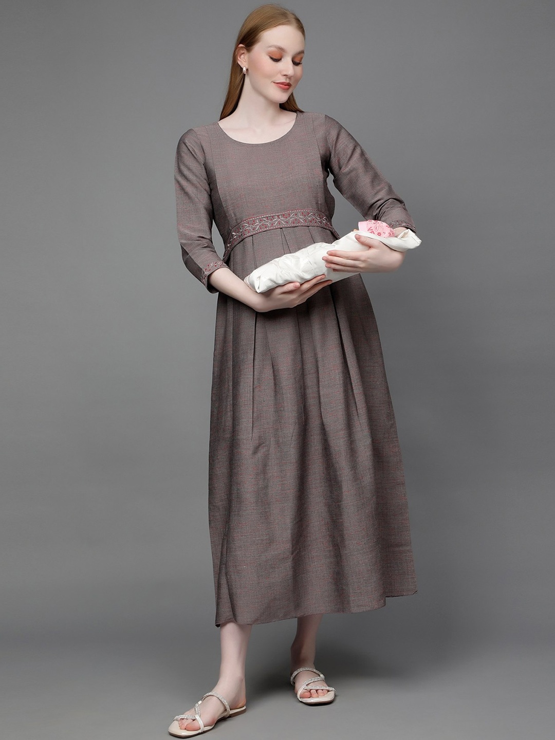 

DUMMY SHAPE Maternity Pure Cotton Maxi Dress With Belt, Grey