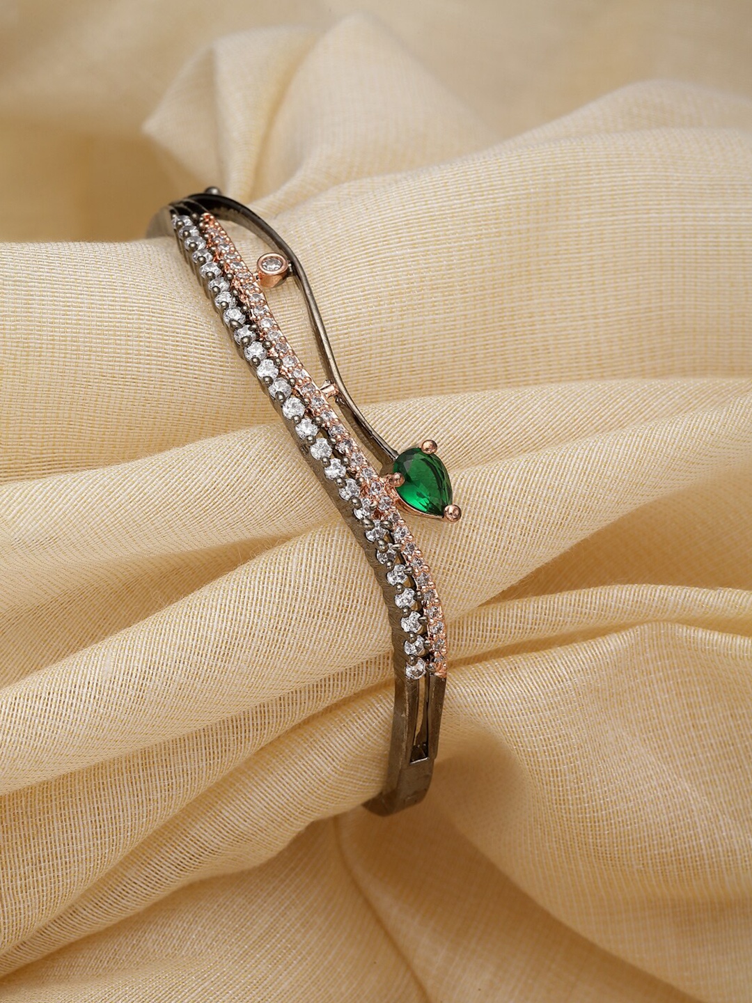 

ZENEME Rose Gold-Plated American Diamond Studded Kada Bracelet