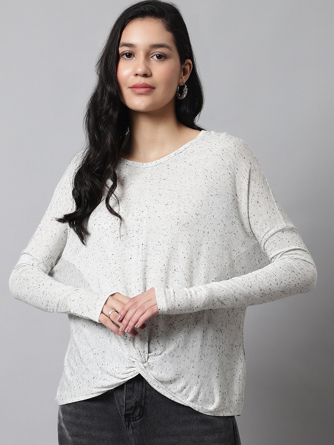 

NoBarr V-Neck Long Sleeves Cotton Top, Cream