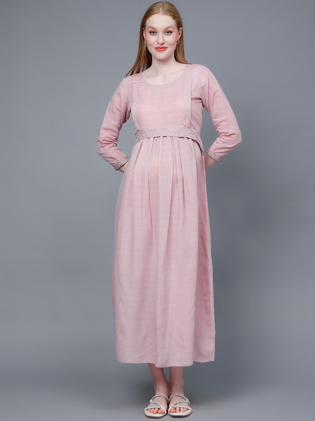 

DUMMY SHAPE Maternity Pure Cotton Maxi Dress With Belt, Pink