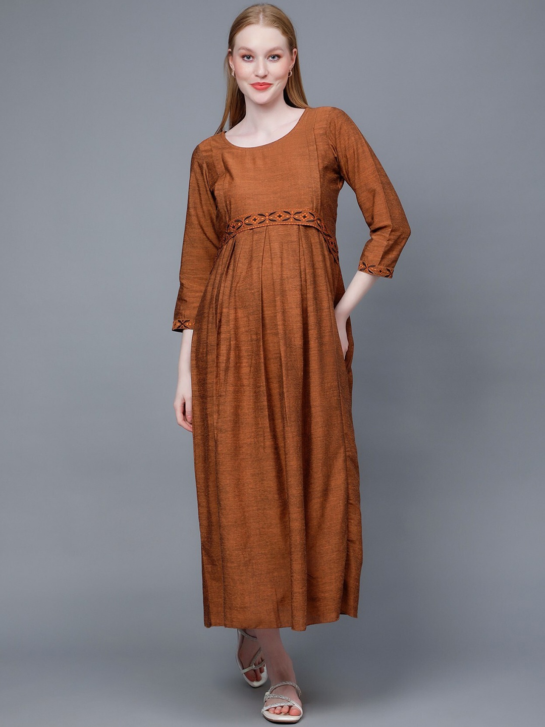 

DUMMY SHAPE Maternity Pure Cotton Maxi Dress With Belt, Rust