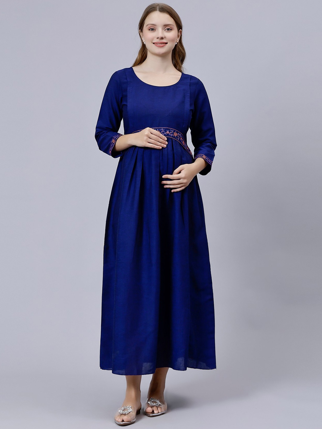 

DUMMY SHAPE Maternity Pure Cotton Maxi Dress With Belt, Navy blue