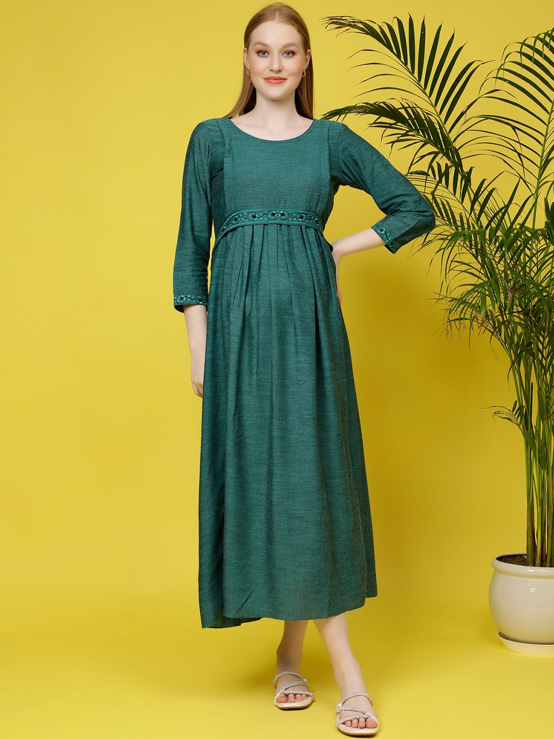 

DUMMY SHAPE Maternity Pure Cotton Maxi Dress With Belt, Green