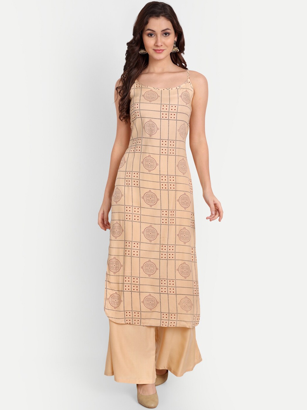 

TREND ME Geometric Printed Regular Kurta With Palazzos, Cream