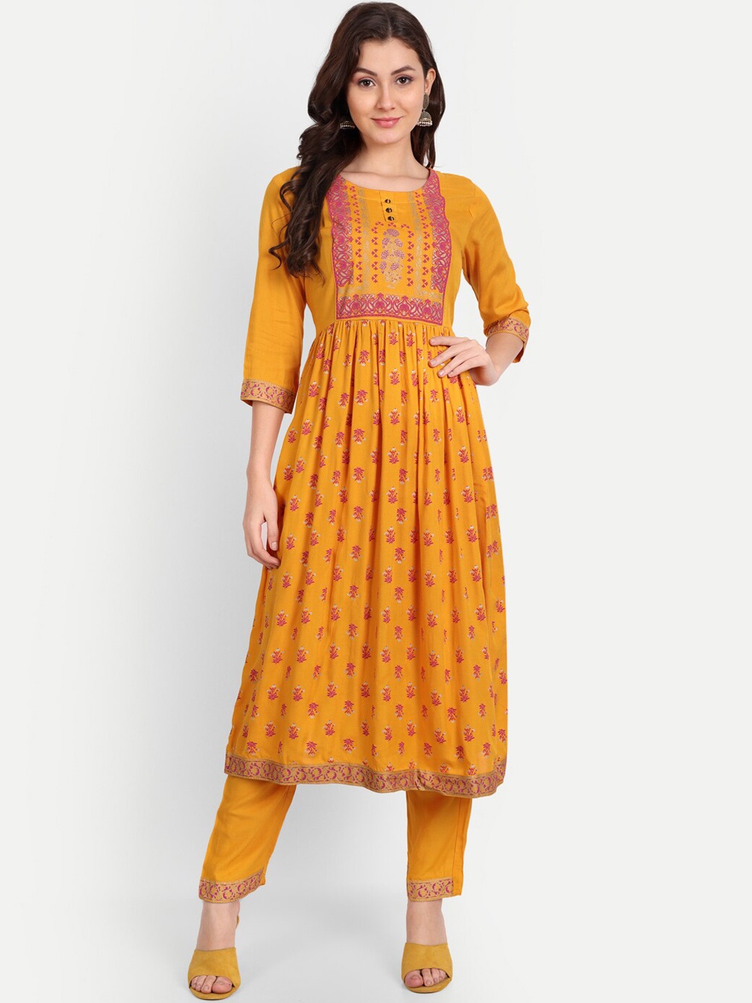 

TREND ME Ethnic motif Printed Regular Kurta With Palazzos, Yellow