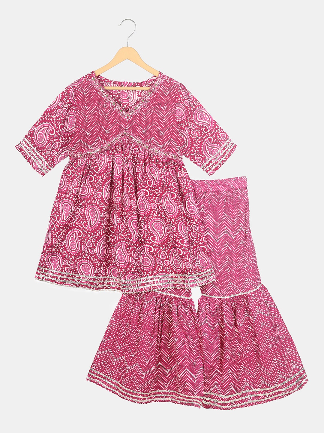 

CELEBRAVO Girls Paisley Printed Kurta With Sharara, Pink