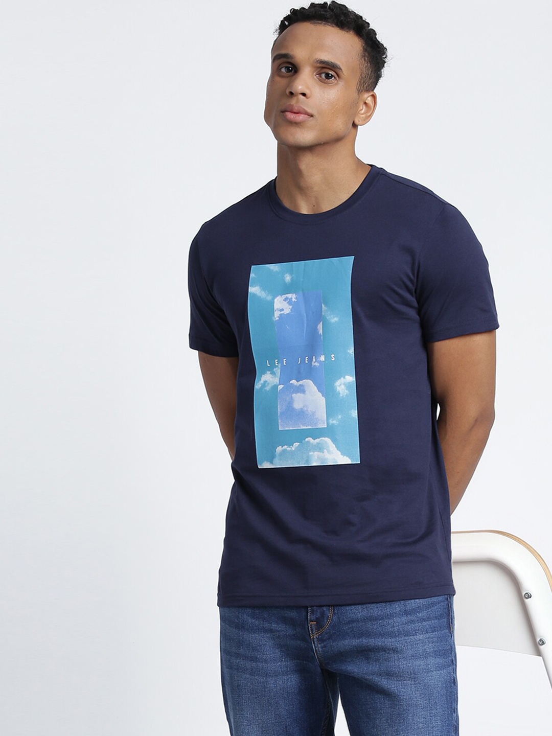 

Lee Graphic Printed Slim Fit Casual Cotton T-shirt, Navy blue