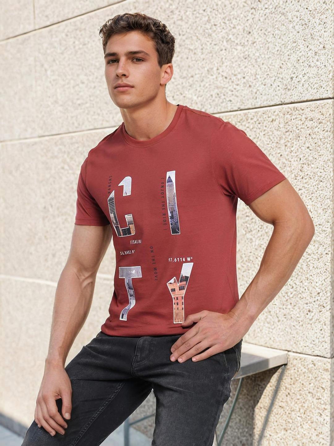 Lee Typography Printed Slim Fit Casual Cotton T-shirt, Red