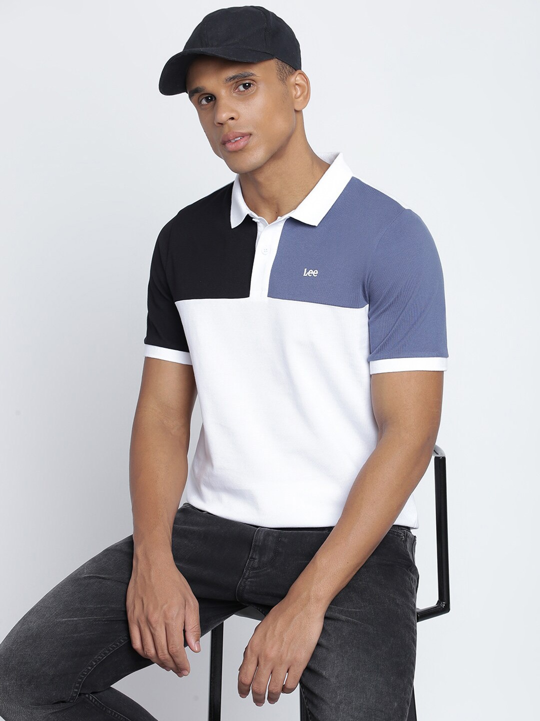 

Lee Colourblocked Polo Collar Cotton Slim Fit T-shirt, White