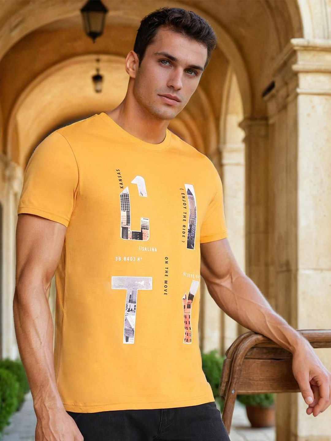 

Lee Typography Printed Cotton Slim Fit T-shirt, Yellow