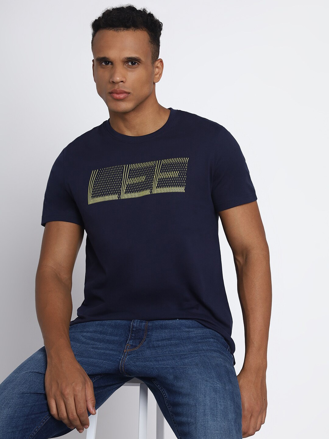

Lee Typography Printed Slim Fit Cotton T-shirt, Navy blue