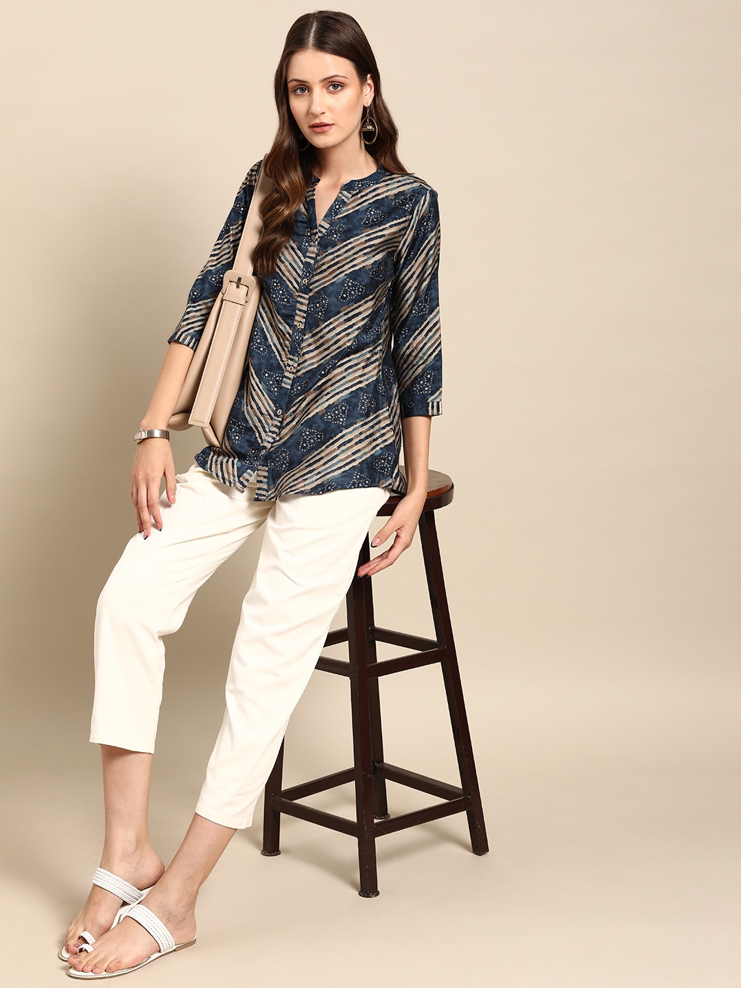 

Anouk Bandhani Printed Modal Short Kurti, Blue