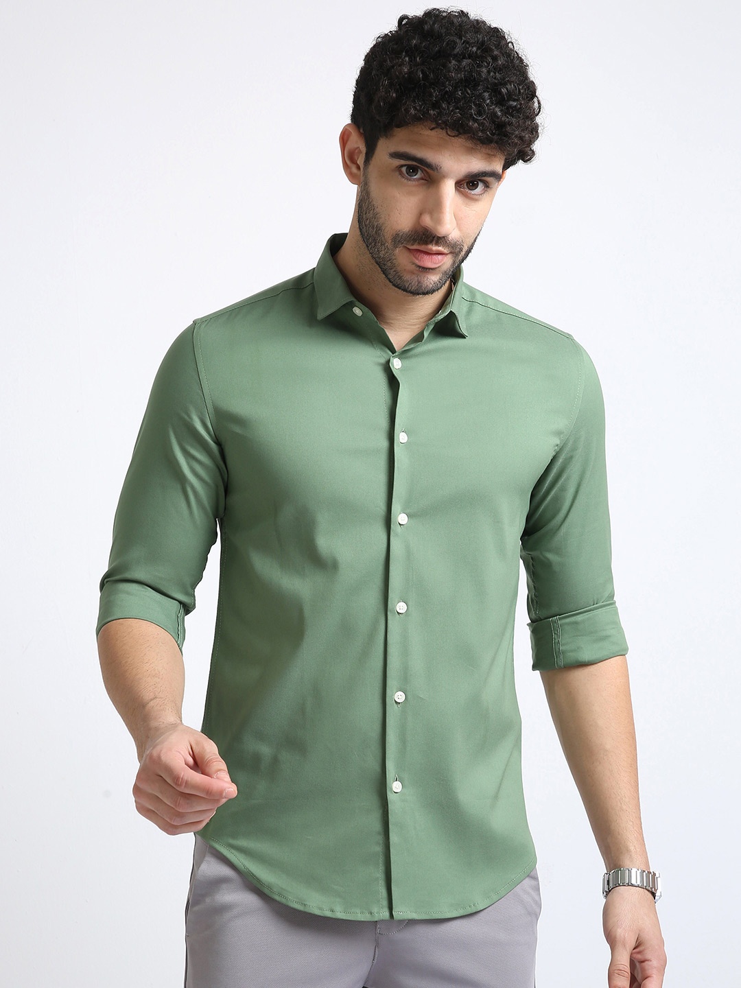 

BADMAASH Slim Fit Pure Cotton Casual Shirt, Green