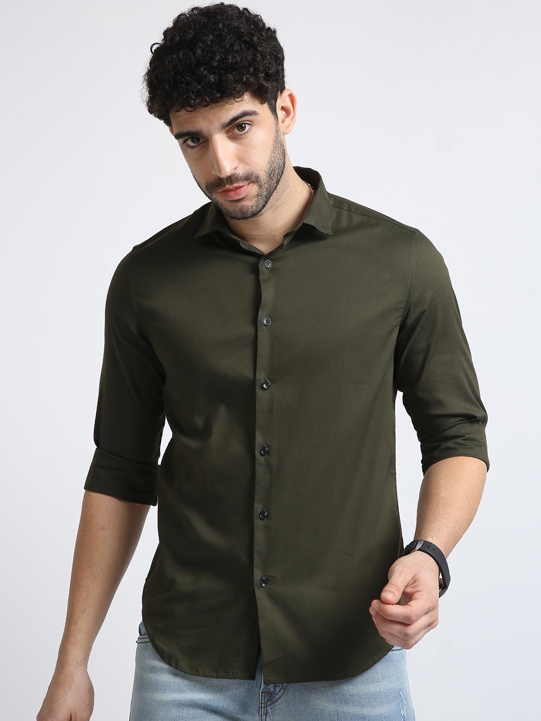 

BADMAASH Slim Fit Pure Cotton Casual Shirt, Olive